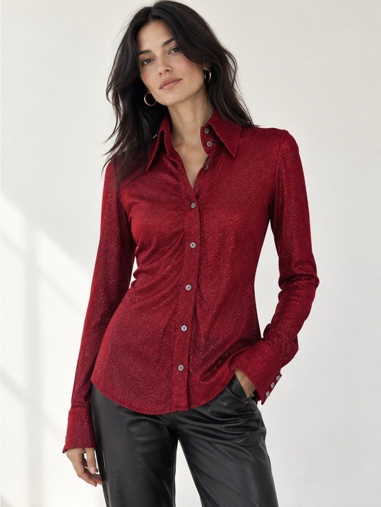 Vintage D&G Dolce & Gabbana Red Metallic Lurex Button Down Top EU 40 US 8