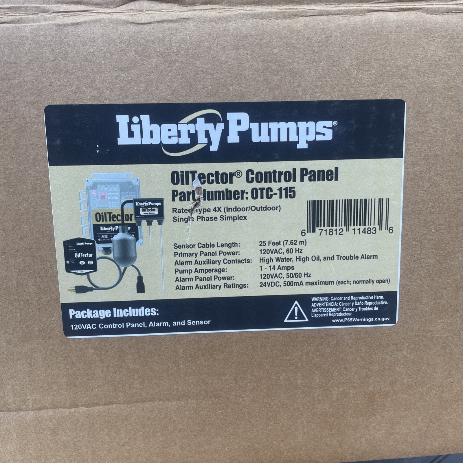 Liberty Pumps OilTector Control Panel OTC-115 with Alarm and Sensor 1 HP 115 VAC Liberty Pumps OilTector Control Panel OTC-115 with Alarm and Sensor 1 HP 115 VAC