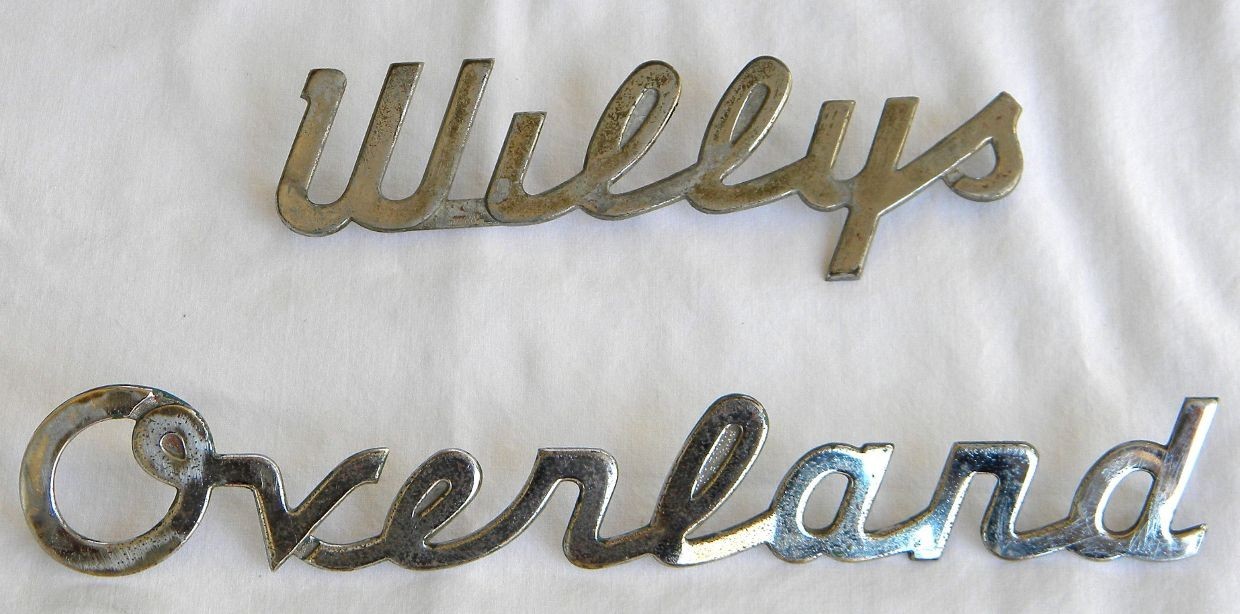 RARE 1948 & 1949 WILLYS OVERLAND WAGON CHROME 2 PIECE SCRIPT PART #s 7083 & 7084