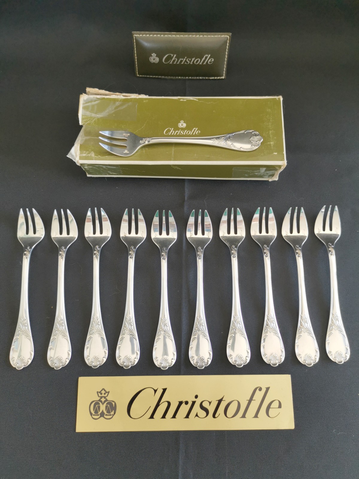 Christofle Marly 11 silver metal oyster forks 14.7cm