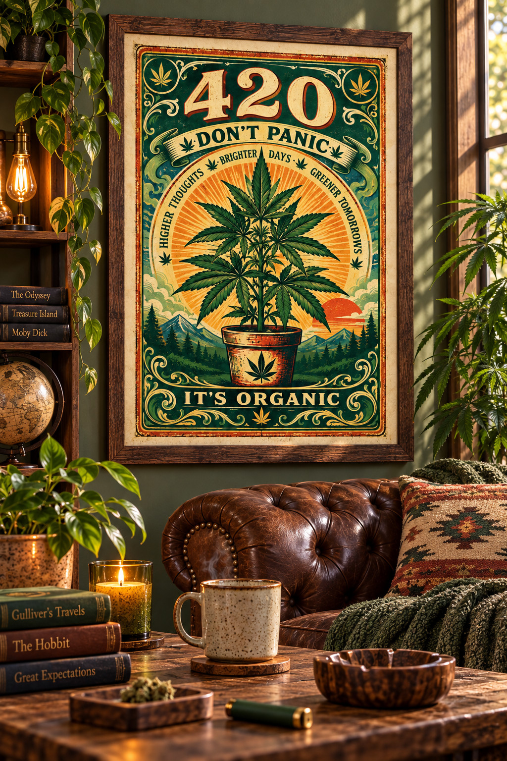 420 Vintage Cannabis Wall Art – Retro Marijuana Plant Print – Reefer – 16x24