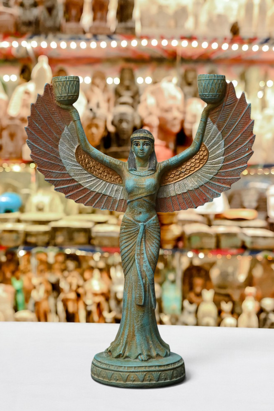 Rare Large Winged Isis Goddess Candle Holder Egyptian Mythology Home Decor