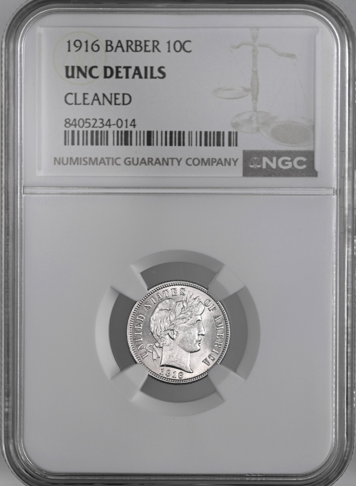 1916-P  10C BARBER SILVER DIME  NGC UNC DETAILS \