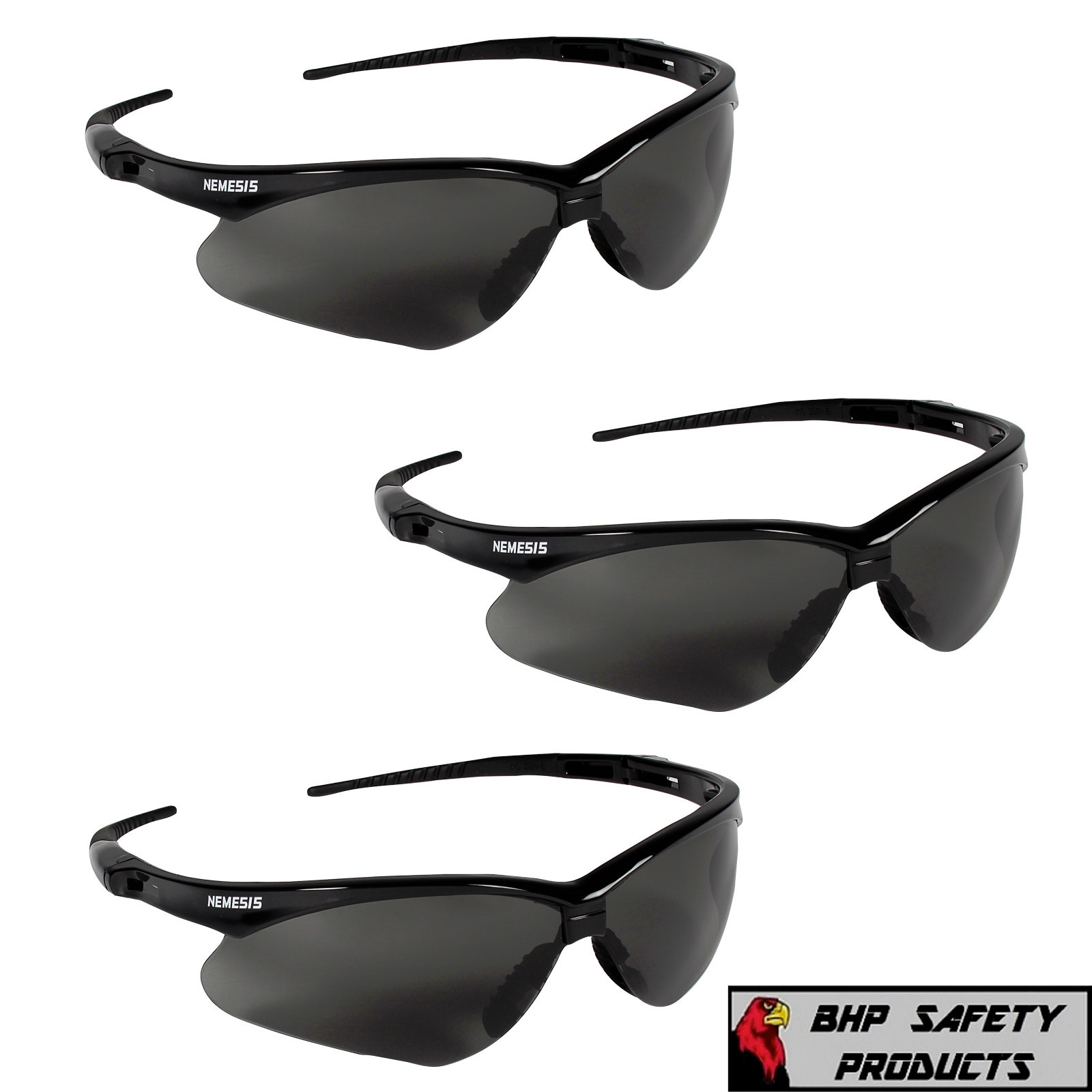 (3 PAIR) KLEENGUARD NEMESIS SAFETY GLASSES 22475 SMOKE ANTI-FOG LENS SUNGLASSES