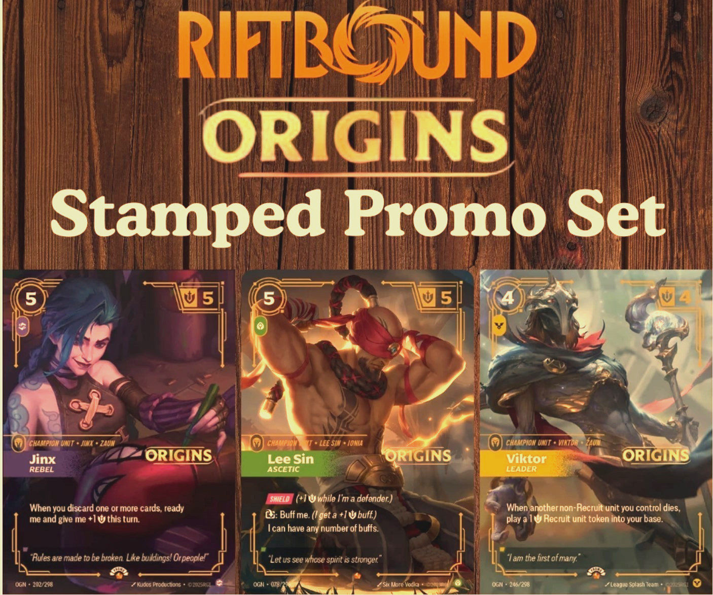 Riftbound Stamped Origins Release Promos - Set Of 3 Viktor, Lee Sin, Jinx Riftbound Stamped Origins Release Promos - Set Of 3 Viktor, Lee Sin, Jinx