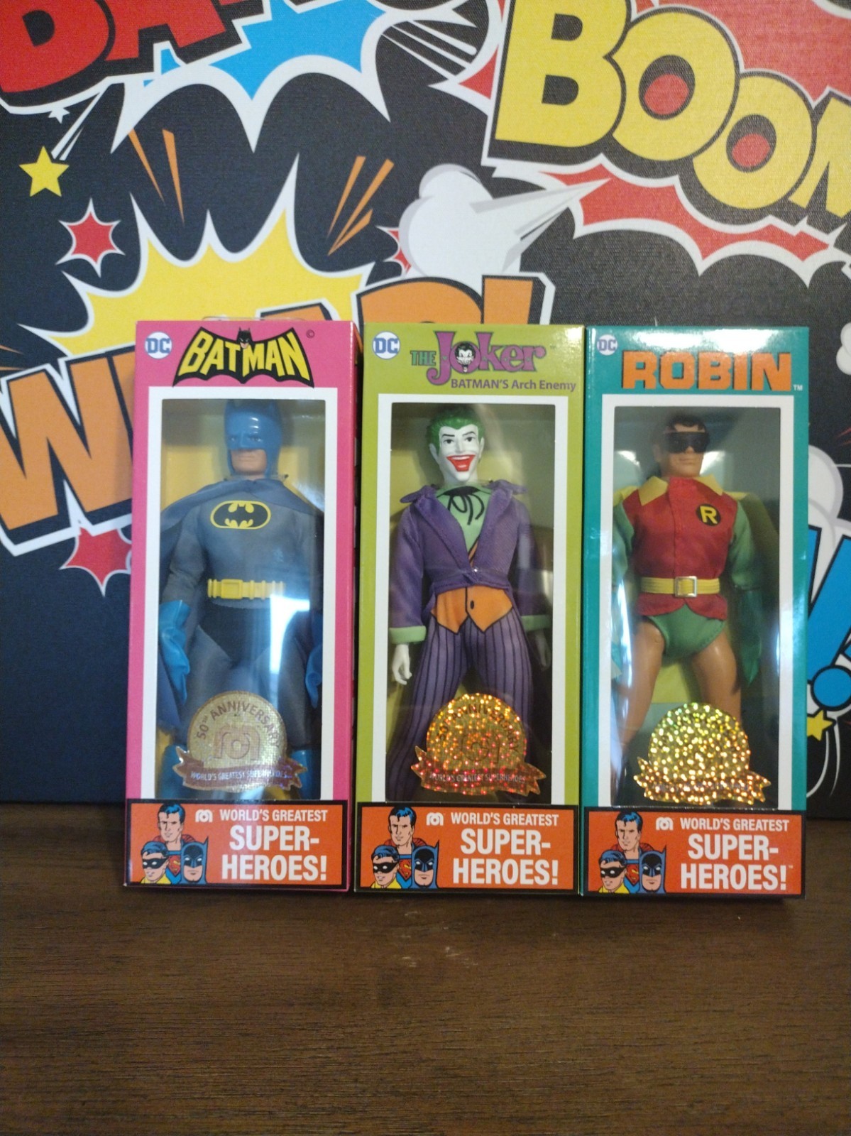 Mego 50th Anniversary World\'s Greatest Super-Heroes Batman Set Of 3. Mego 50th Anniversary World\'s Greatest Super-Heroes Batman Set Of 3.