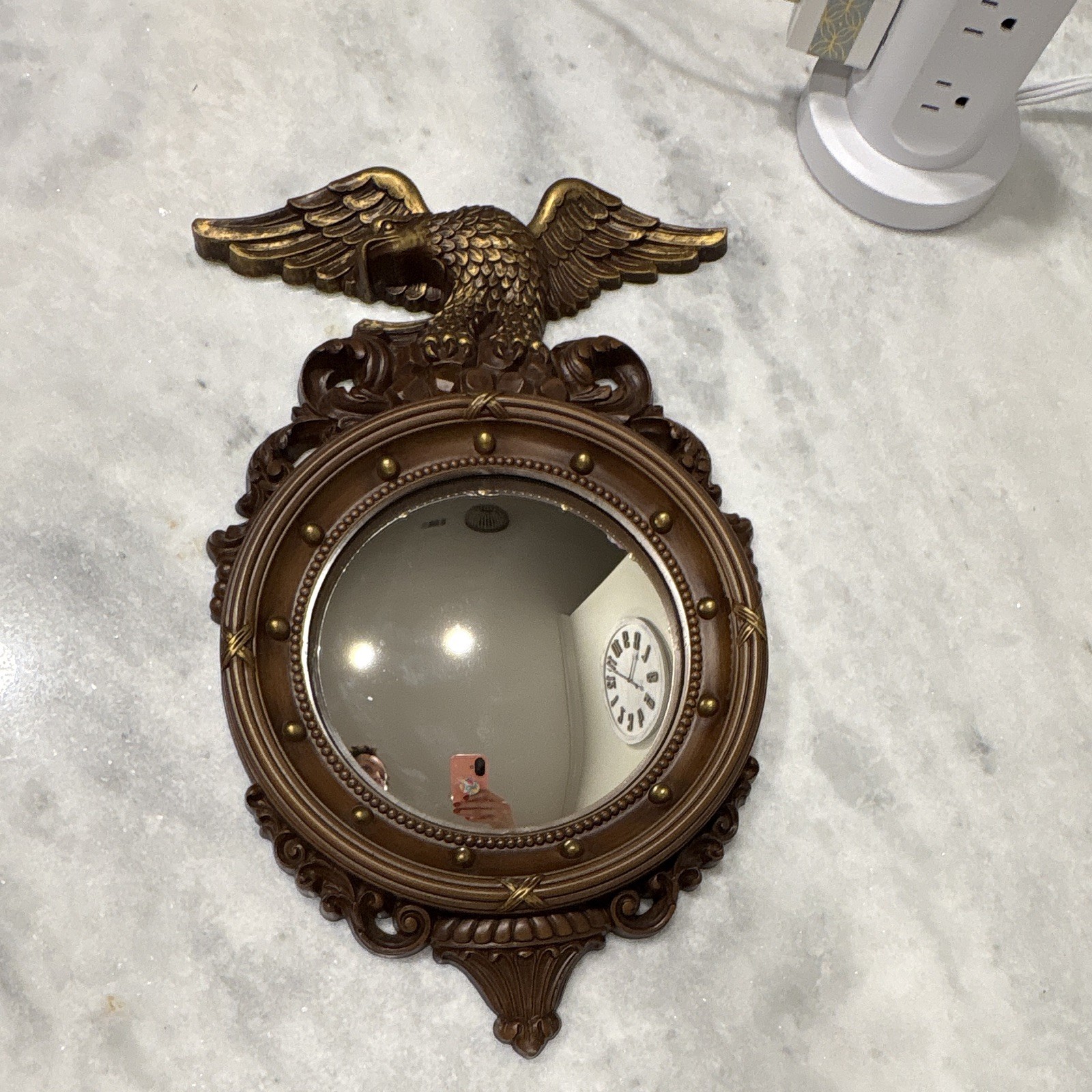 Syroco Vintage Wood Federal Eagle Bullseye Convex Mirror Syroco Vintage Wood Federal Eagle Bullseye Convex Mirror