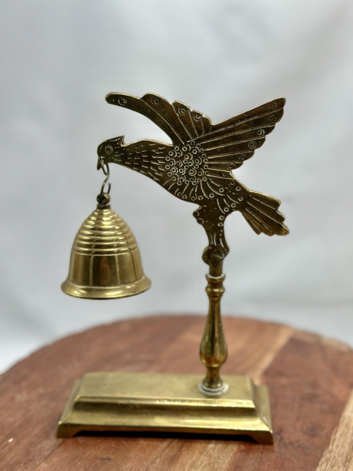 Brass Soaring Bird Standing Bell Shelf Sitter Book End Brass Soaring Bird Standing Bell Shelf Sitter Book End