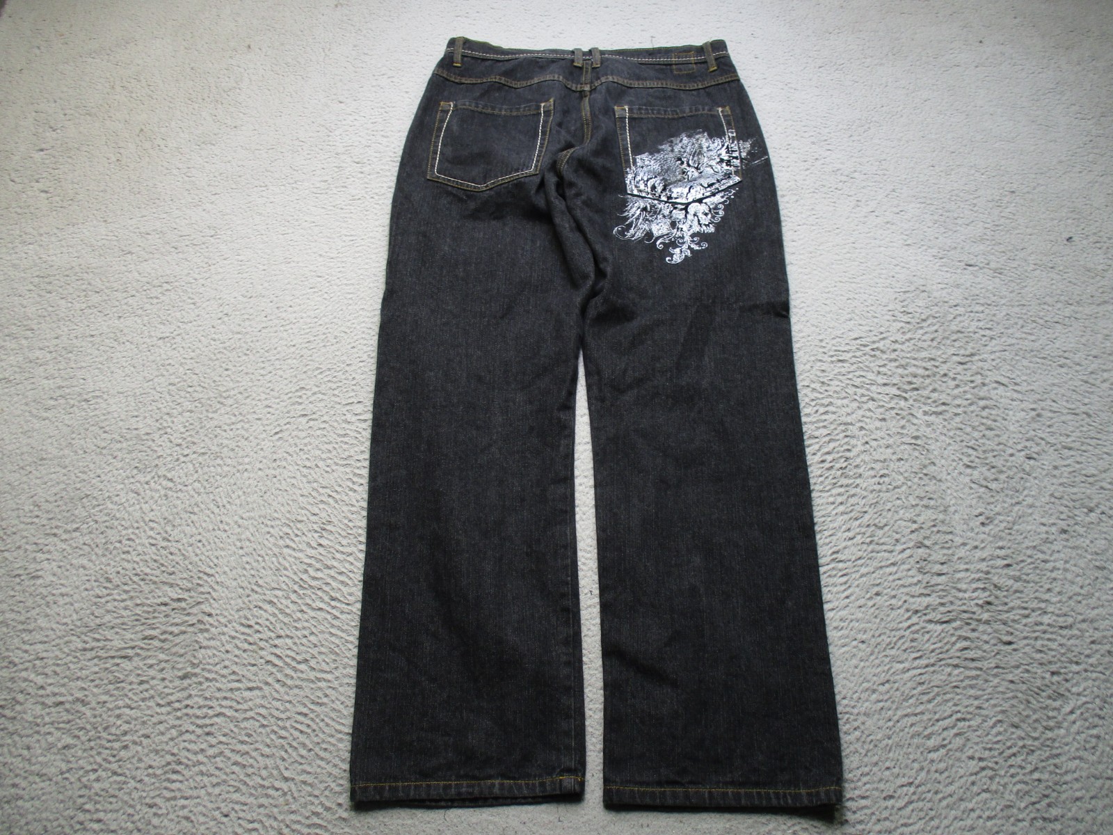 Karl Kani Jeans Mens 36 Black Graphic Wide Leg Baggy Relaxed Fit Denim Y2K