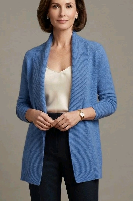 L.L.Bean Women\'s Classic 100% Premium Cashmere Blue Open Cardigan S Excellent 