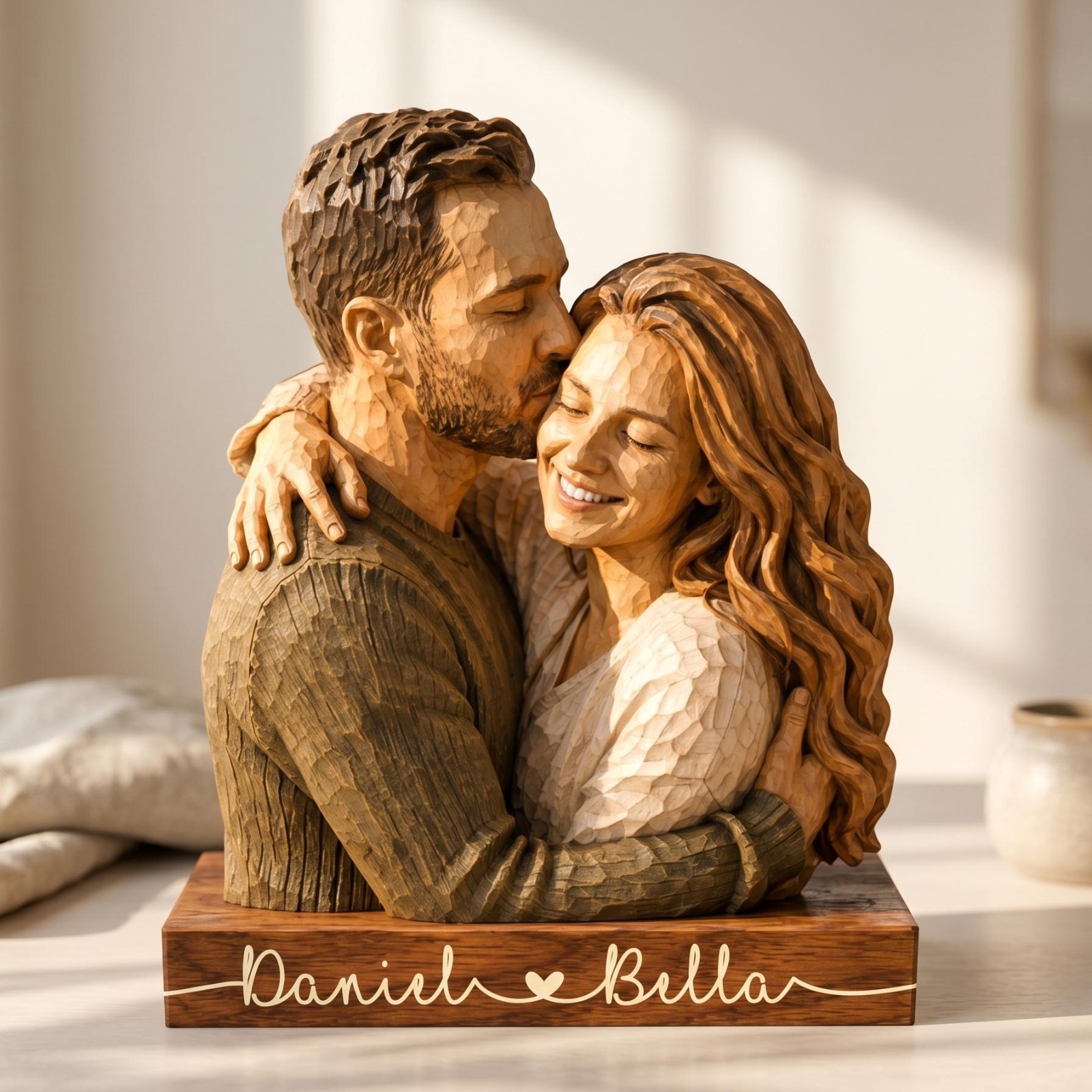 Personalized Couple Wooden Sculpture, Custom Hugging Couple Figurine, Romantic