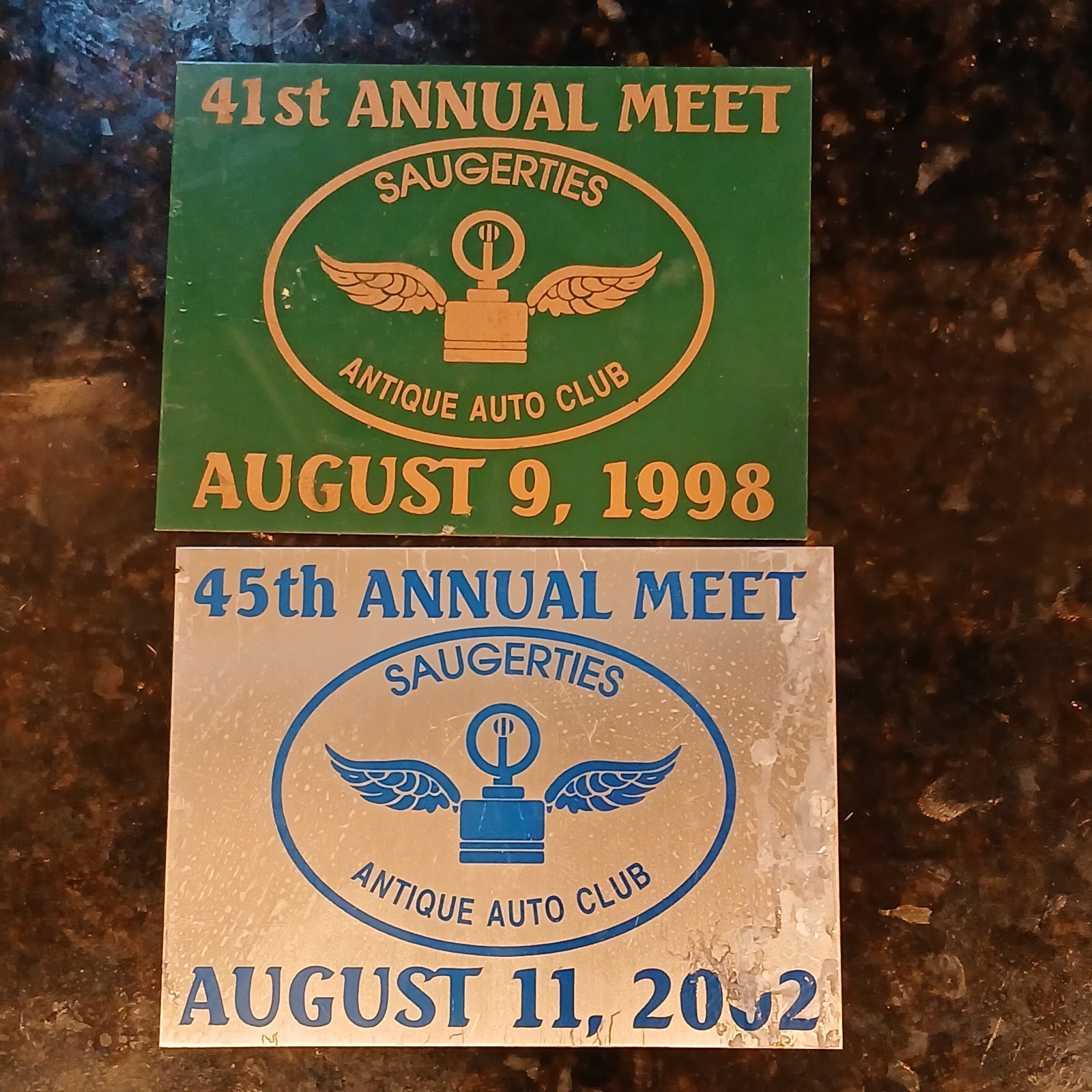 Antique Auto Car show Metal Emblem Badges Saugerties N.Y. Club Antique Auto Car show Metal Emblem Badges Saugerties N.Y. Club