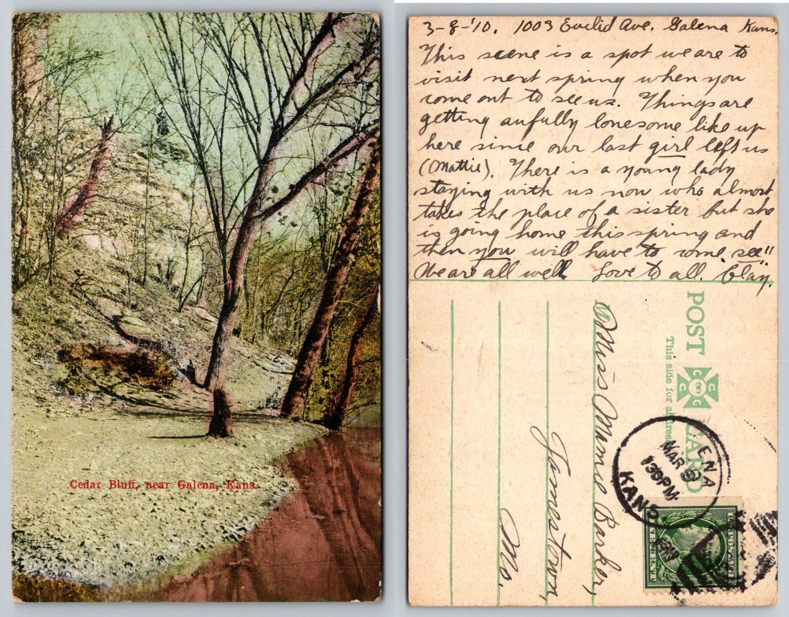 Cedar Bluff Galena Kansas Trees Bare Branches Stream Postcard