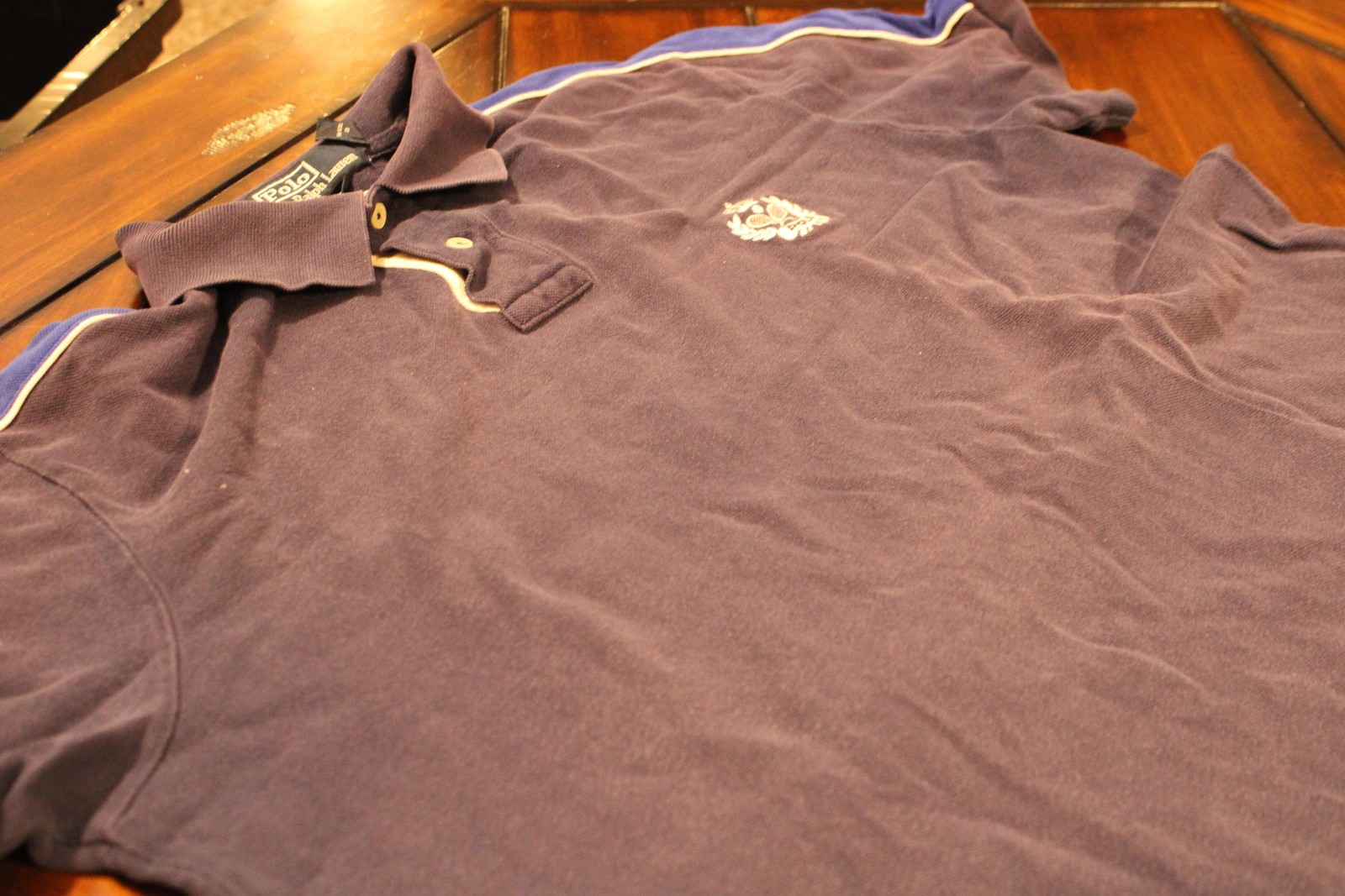 Vintage Polo Ralph Lauren Polo Shirt Mens Large Blue Tennis Crest Custom Fit