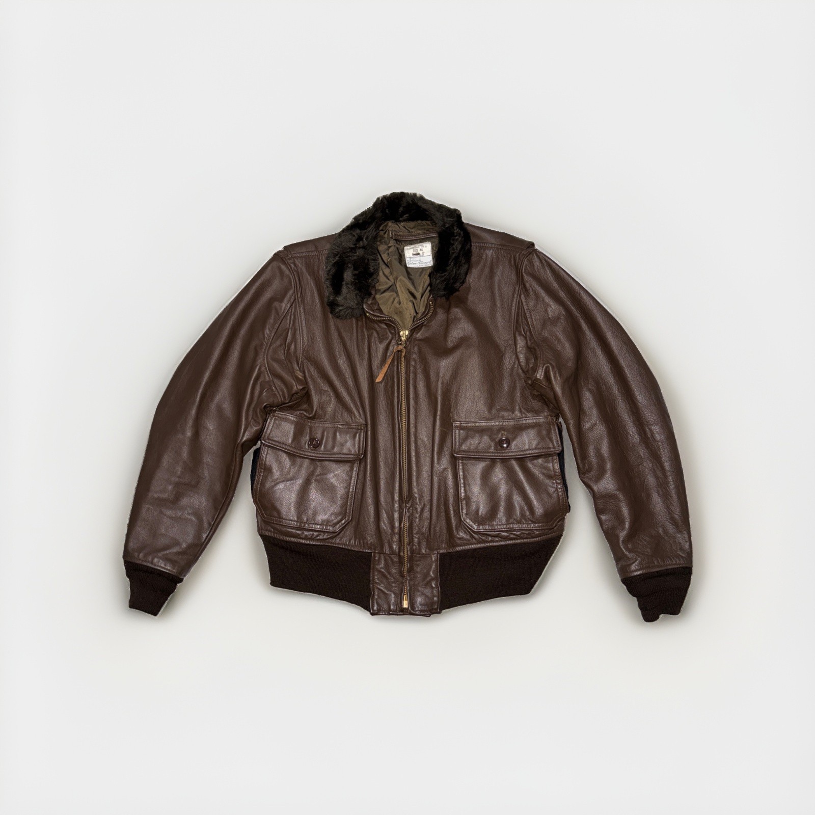 VTG G-1 Leather Flyers Jacket USN Size 46 Brown Bomber Genuine 