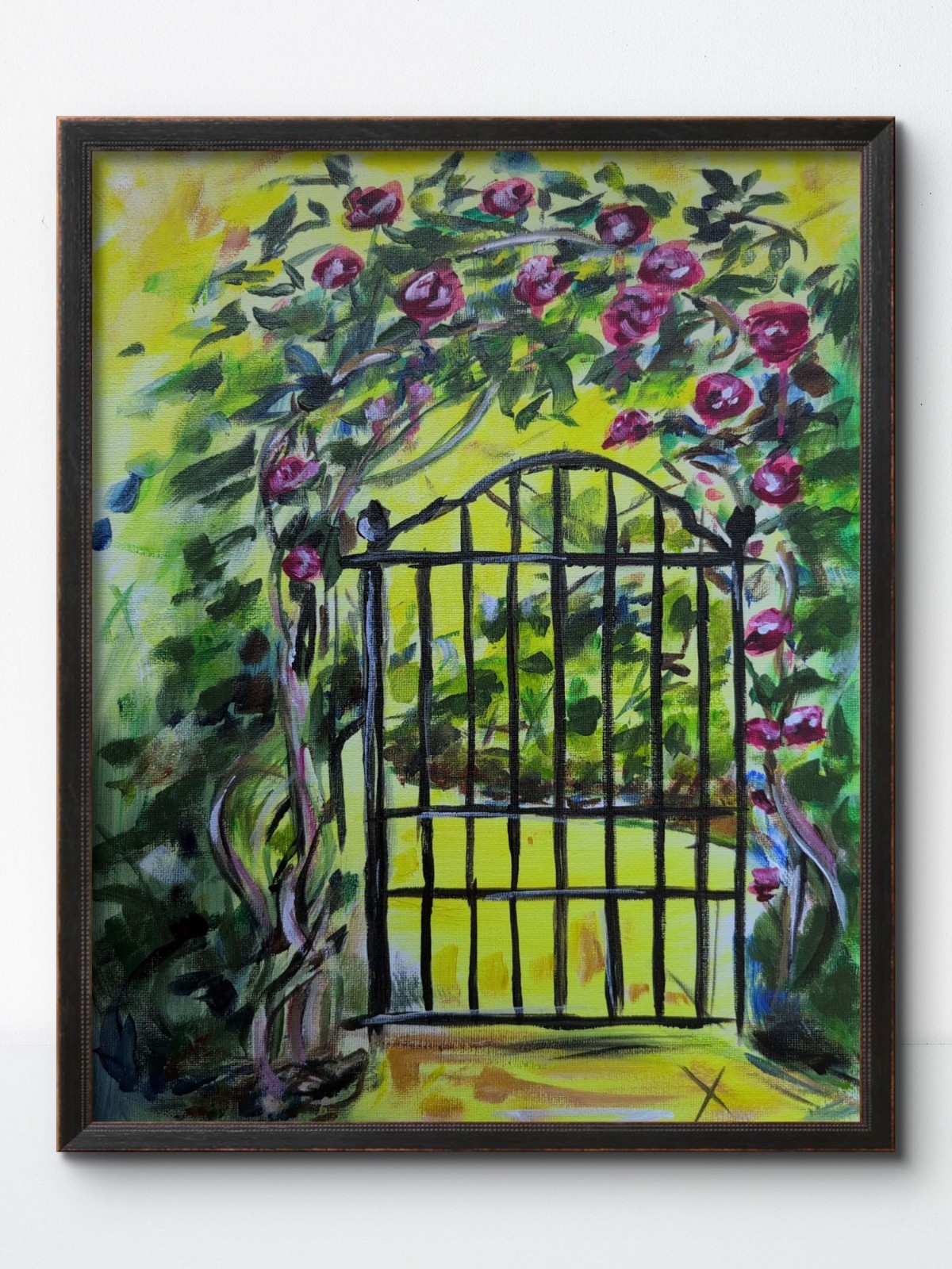 KYMA Original Colorful Acrylic Expressionist Garden Gate Signed Canvas Wall Art