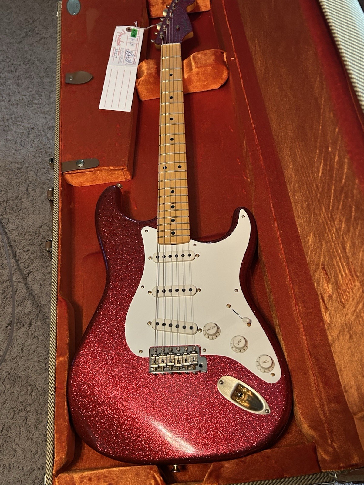 1955 Fender Stratocaster Red Sparkle Gold Hardware Closet Queen Mint Condition 1955 Fender Stratocaster Red Sparkle Gold Hardware Closet Queen Mint Condition