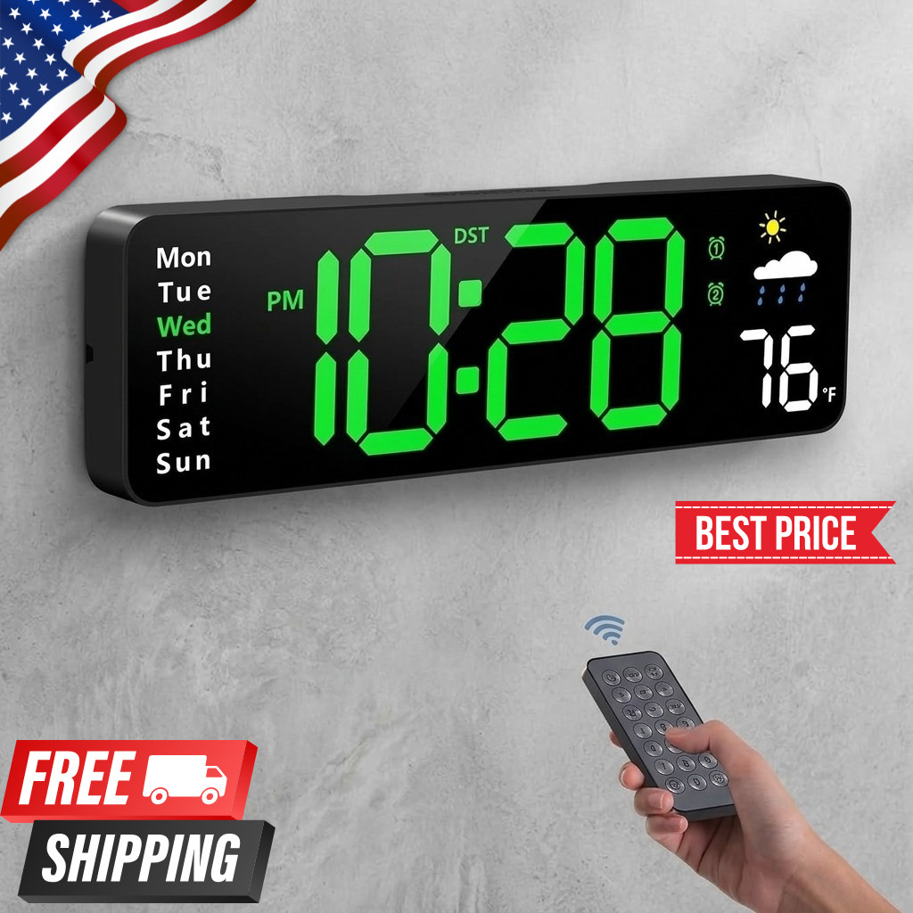 LED Wall Clock Temp Humidity Alarm Remote 2 Alarms Snooze Timer LED Wall Clock Temp Humidity Alarm Remote 2 Alarms Snooze Timer