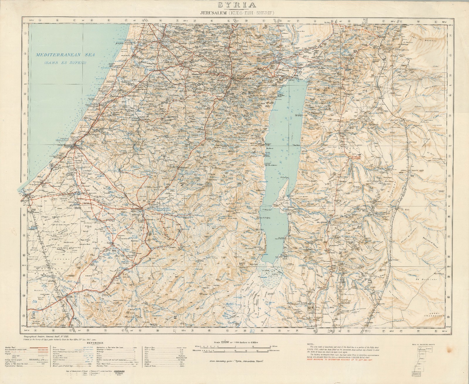 1917 Large War Office Map of Syria, World War I, Sinai and Palestine Campaign
