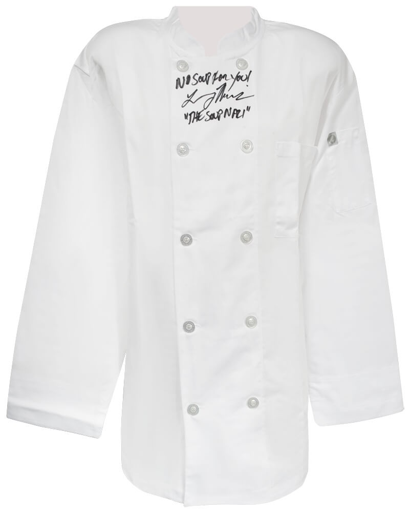 Larry Thomas Signed White Chef Jacket w/The Soup Nazi, No Soup For You -(SS COA)