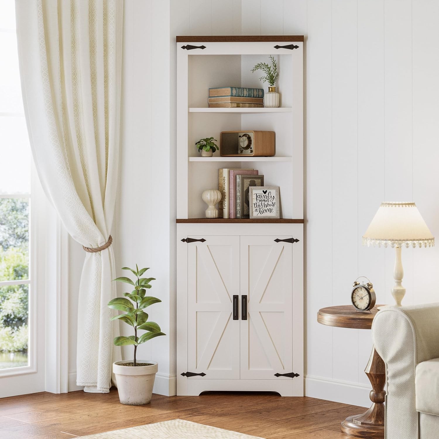 68\'\' Tall Corner Storage Cabinet with Doors and Shelves
