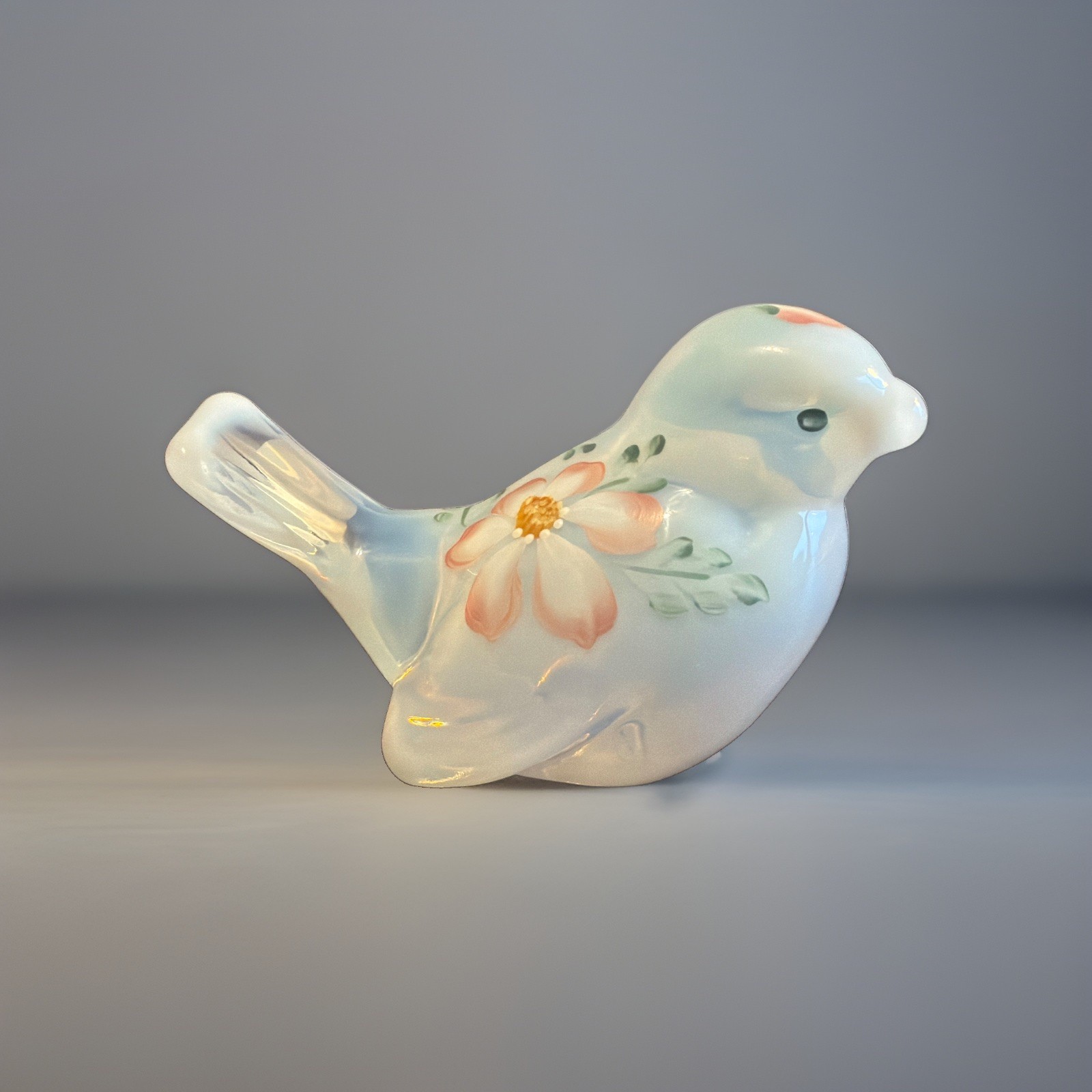 Vintage Fenton Blue Opalescent Glass Bird Hand Painted by T Gaskins Floral #5197 Vintage Fenton Blue Opalescent Glass Bird Hand Painted by T Gaskins Floral #5197
