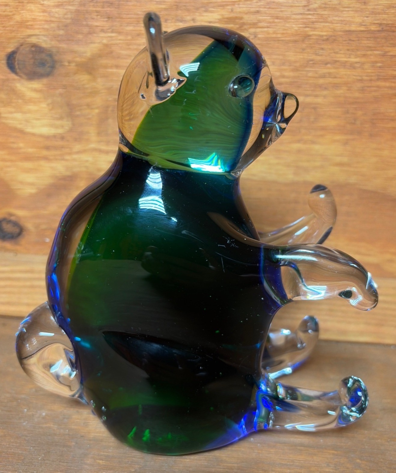 Vintage Murano-Style Sommerso Green & Blue Hand-Blown Glass Bear Figurine Vintage Murano-Style Sommerso Green & Blue Hand-Blown Glass Bear Figurine