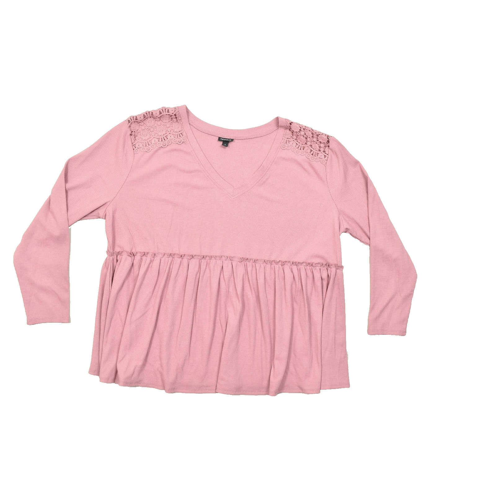 Torrid Pink Waffle Knit Peplum Top Plus Size 2 With Lace Accents Torrid Pink Waffle Knit Peplum Top Plus Size 2 With Lace Accents
