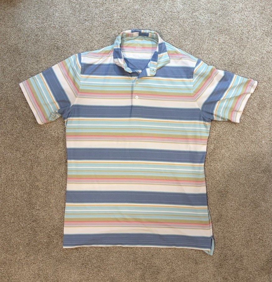 johnnie-O Men\'s L Multicolor Striped Short Sleeve Golf Polo, Knit Poly/Spandex johnnie-O Men\'s L Multicolor Striped Short Sleeve Golf Polo, Knit Poly/Spandex