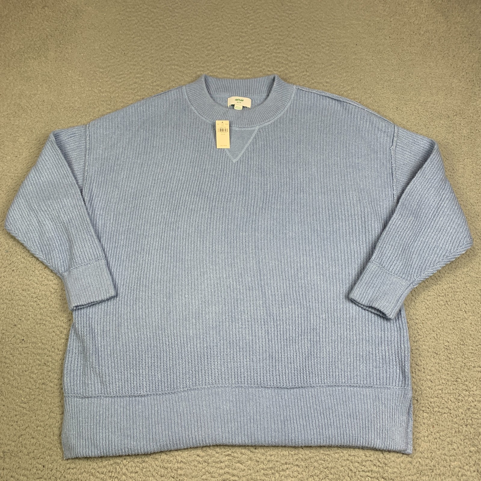 Aerie Sweater Womens XS Monaco Blue Ribbed Fuzzy Soft NEW