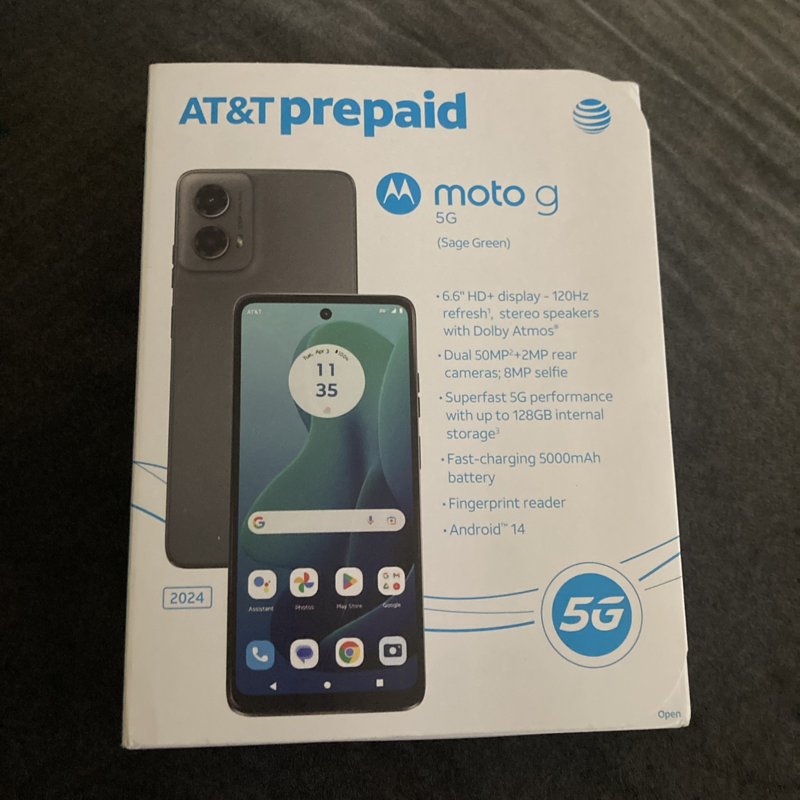 AT&T Prepaid Motorola Moto G 5G 2024 128GB 6.6”50MP Green Android Smartphone New