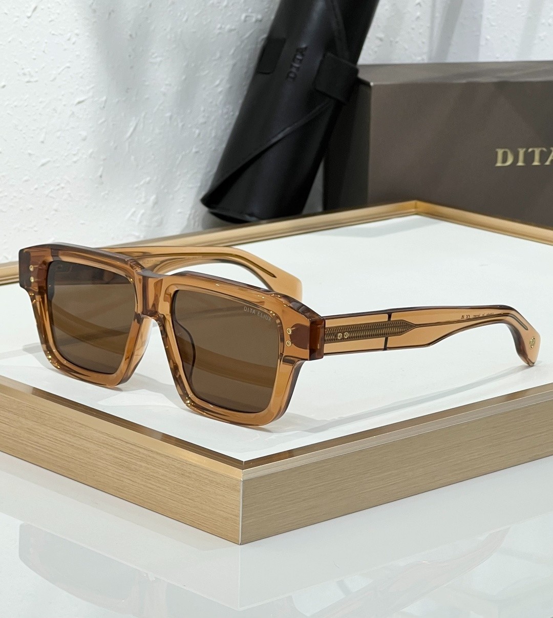 DITA ELIUX DTS751 Square Sunglasses Transparent Brown Frame Lens 54-17-150