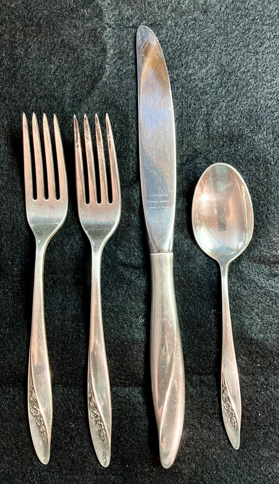 Gorham Blithe Spirit sterling silver 4-piece place setting, no mono, c.1959