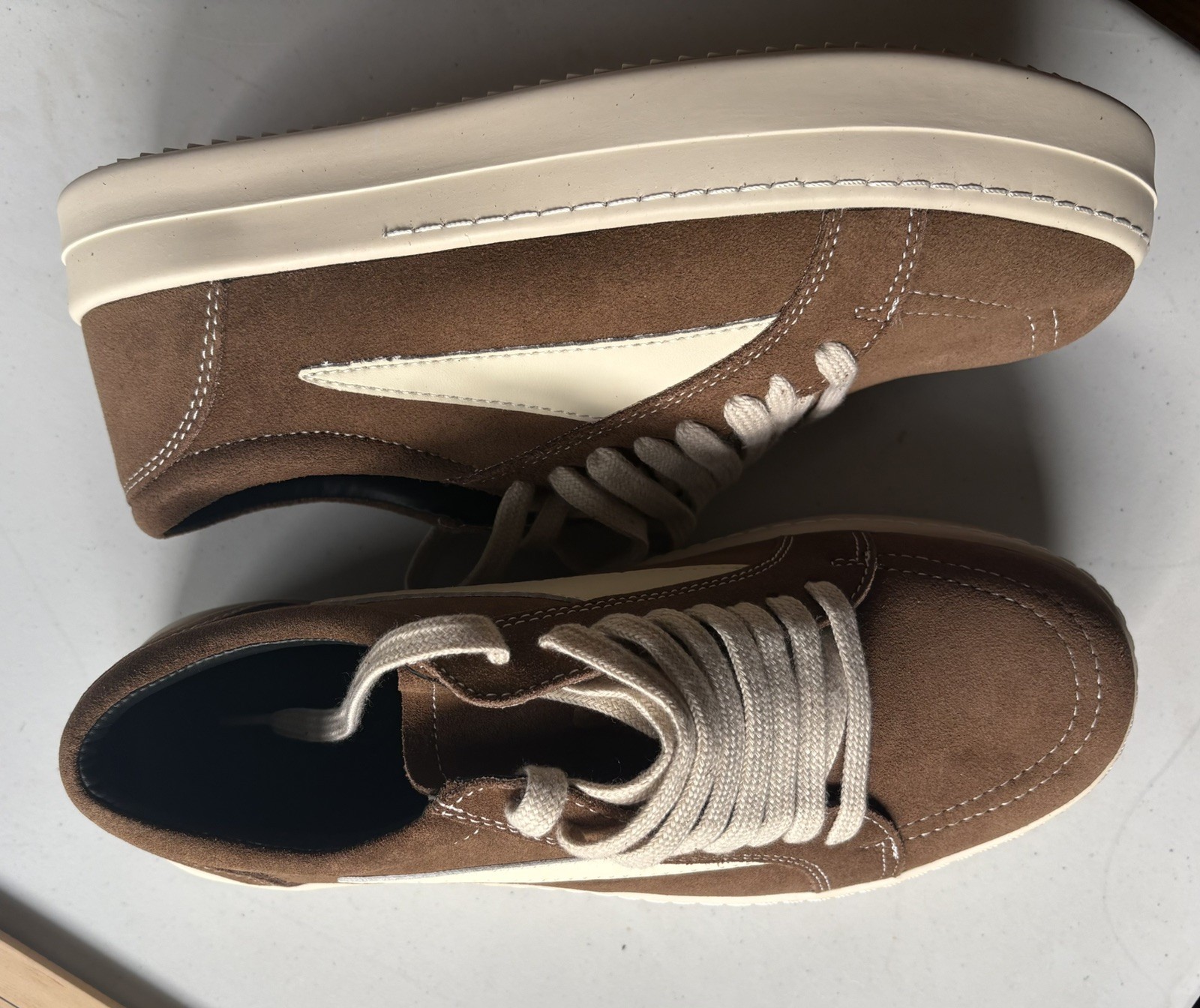 Newly packaged Rick Owens Vintage Low brown retro round-toe men\'s shoes