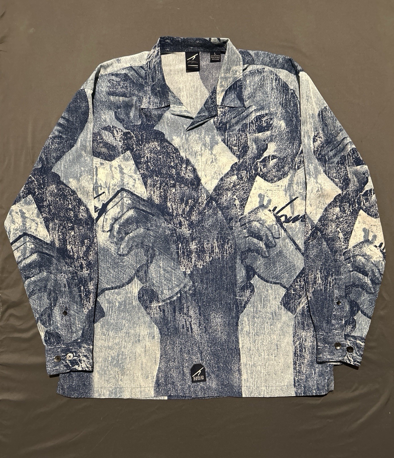 Vintage Karl Kani Shirt Mens Large Blue 90s Hip Hop Rap Sketch Figures Button Up Vintage Karl Kani Shirt Mens Large Blue 90s Hip Hop Rap Sketch Figures Button Up