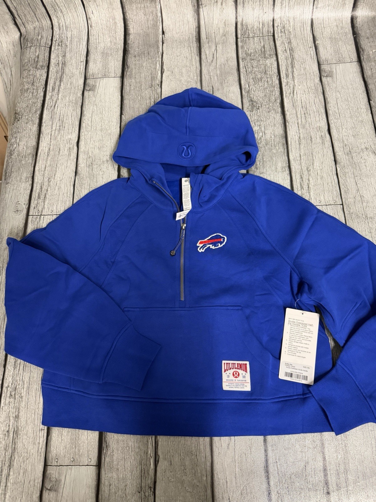 NWT Women's lululemon Buffalo Bills Scuba Oversized Half-Zip Hoodie Cobalt M/L