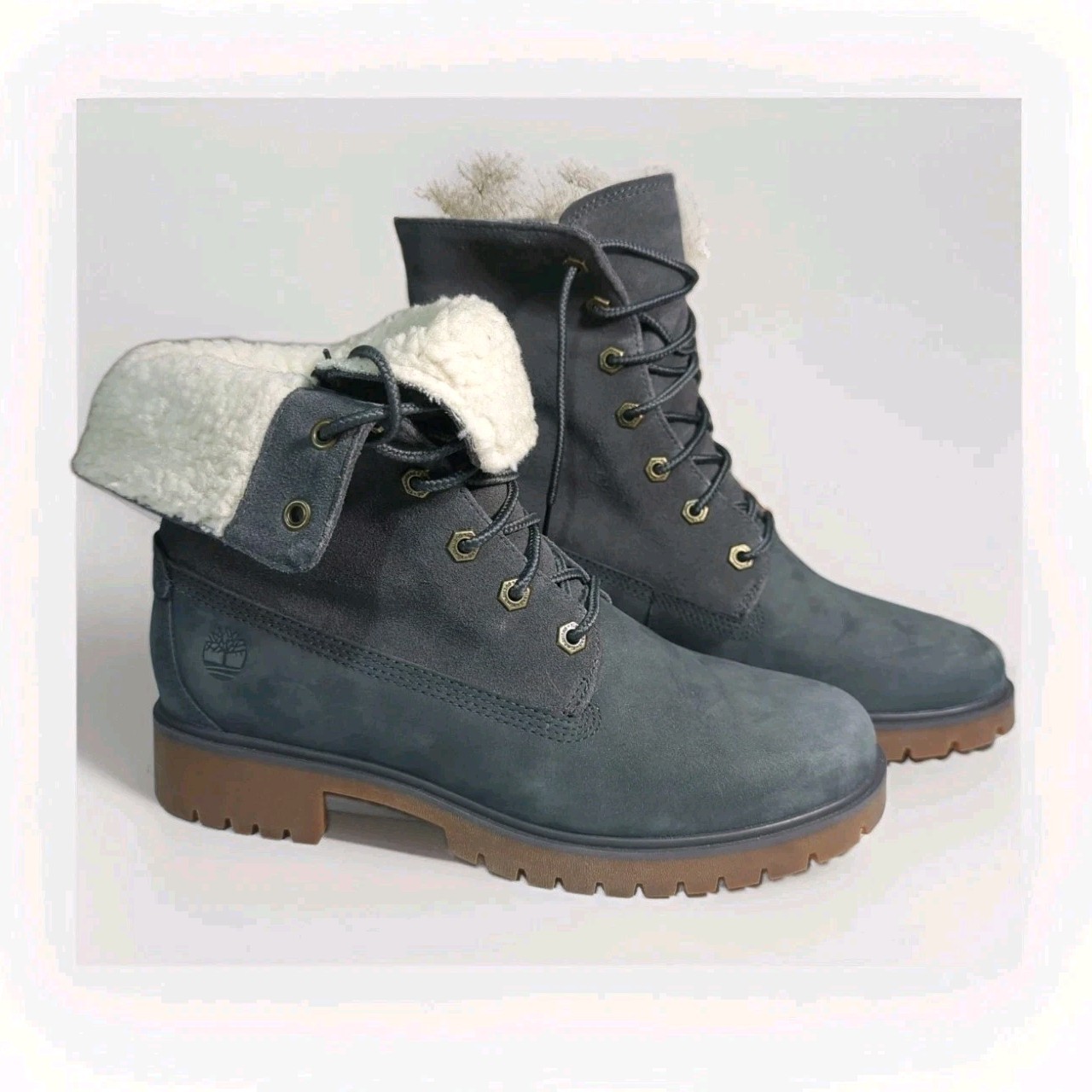TIMBERLAND Jayne Teddy Fleece Gray Fold-Down Waterproof Boots Womens Size 7.5 TIMBERLAND Jayne Teddy Fleece Gray Fold-Down Waterproof Boots Womens Size 7.5
