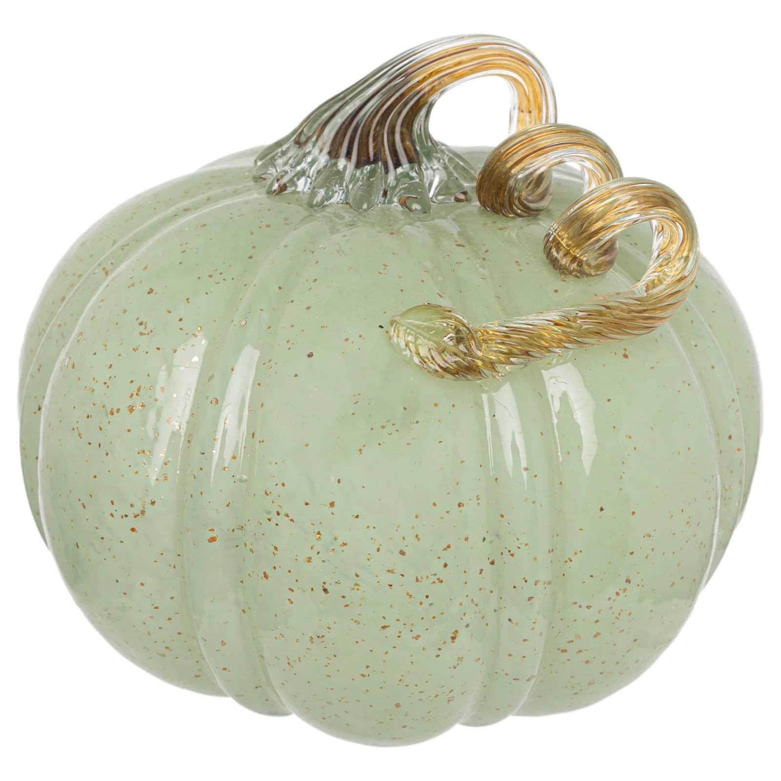 Seafoam & Gold Speckled Glass Pumpkin Large Hand Made Seafoam & Gold Speckled Glass Pumpkin Large Hand Made