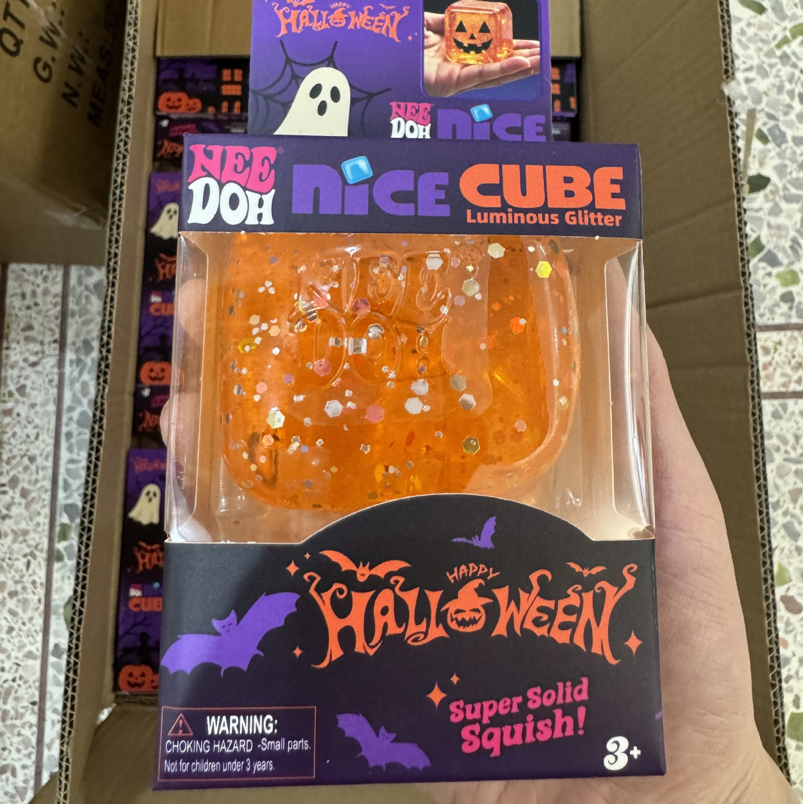 NeeDoh Nice Cube Halloween Limited Edition Luminous Glitter Orange Squish Toy NeeDoh Nice Cube Halloween Limited Edition Luminous Glitter Orange Squish Toy
