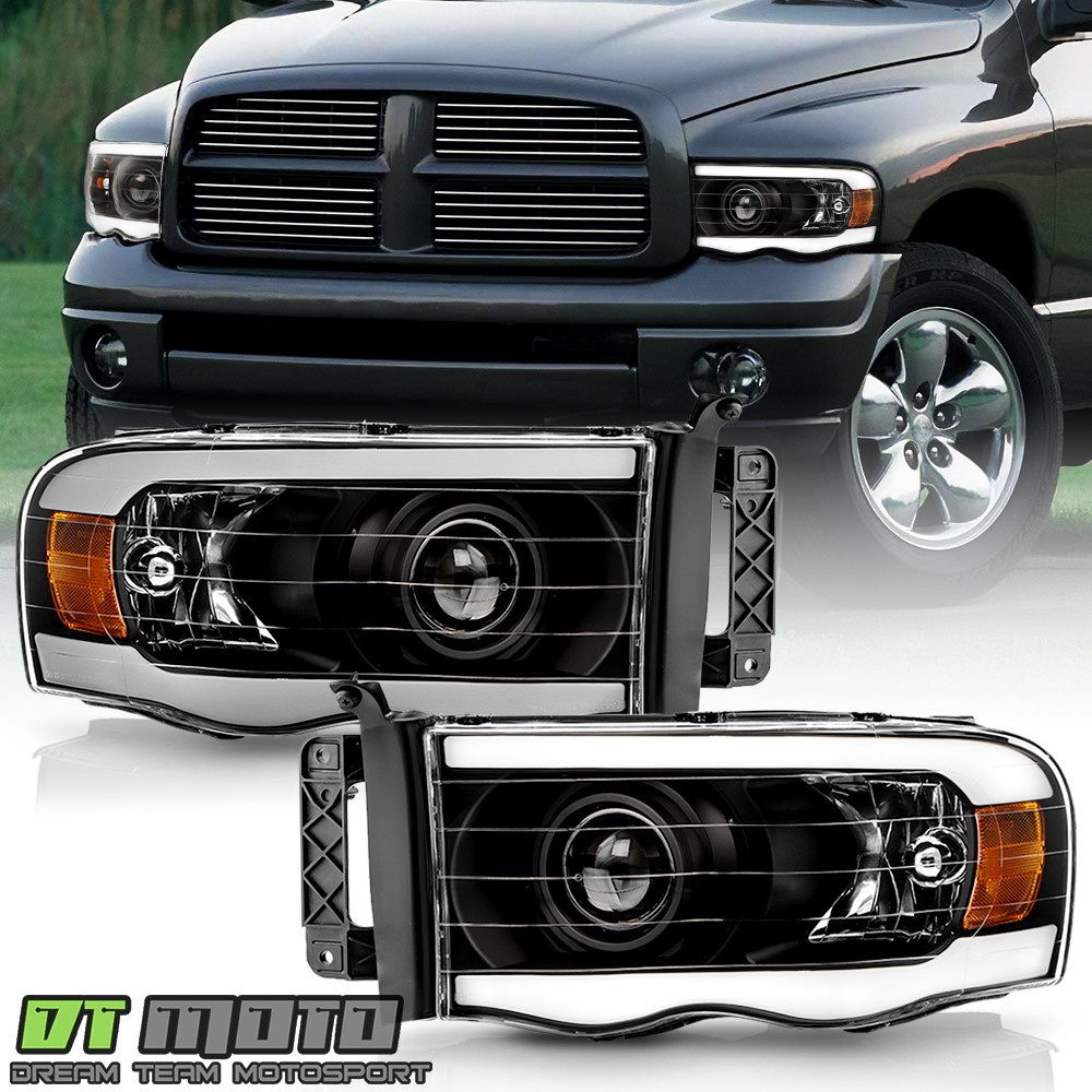 For 2002-2005 Dodge Ram 1500 2500 3500 LED Tube Projector Headlights Headlamps