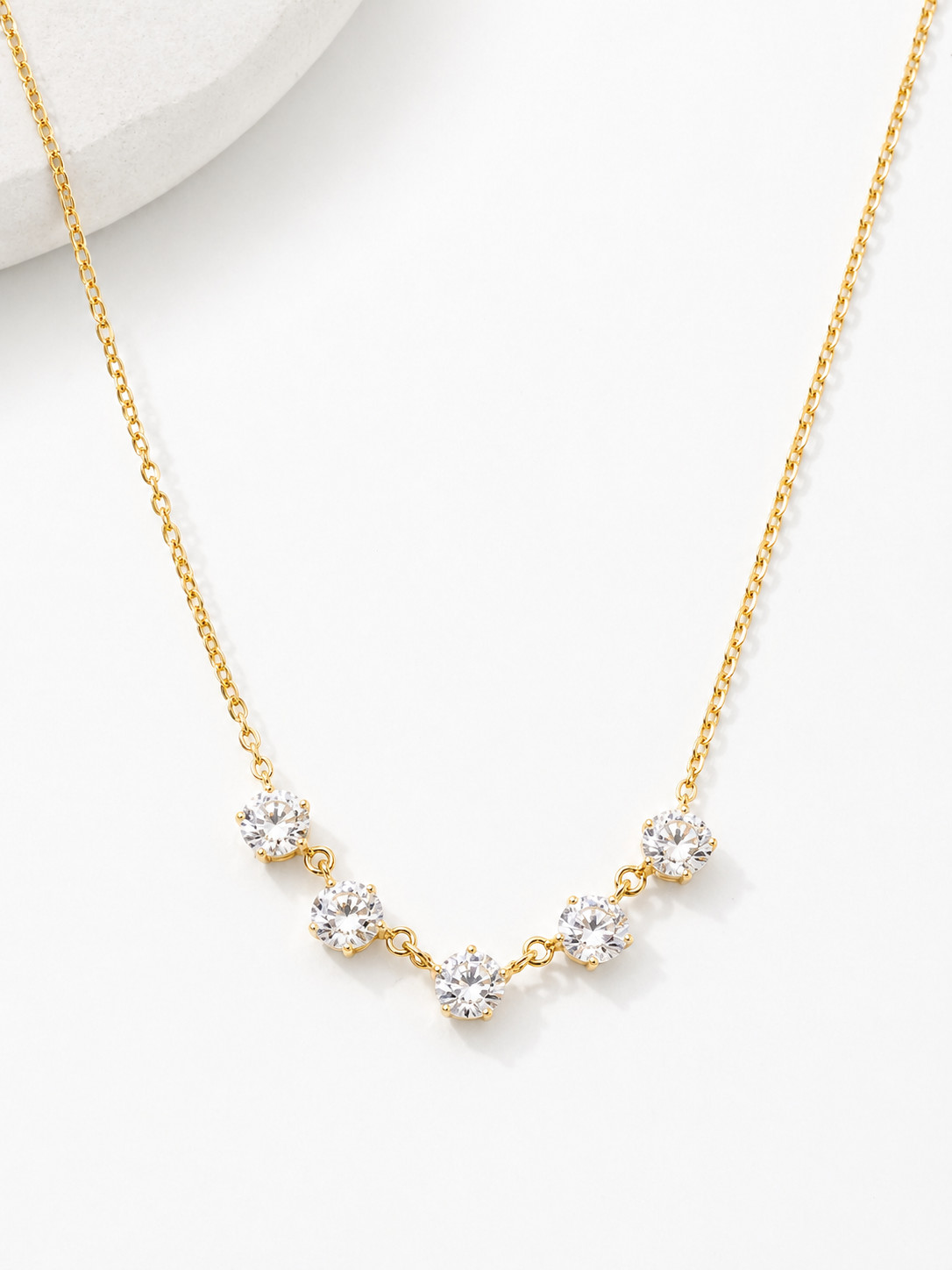 Gold Five-Stone Crystal Necklace – Dainty Diamond-Like Pendant | Rosé Luxe Jewel