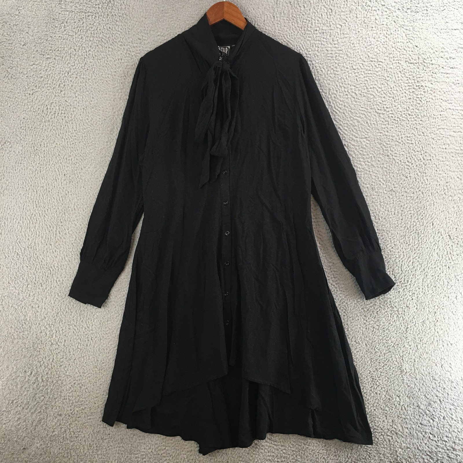 KILLSTAR Dress Women XXL Tie Neck Gothic Button Front Flowy Midi Long Black