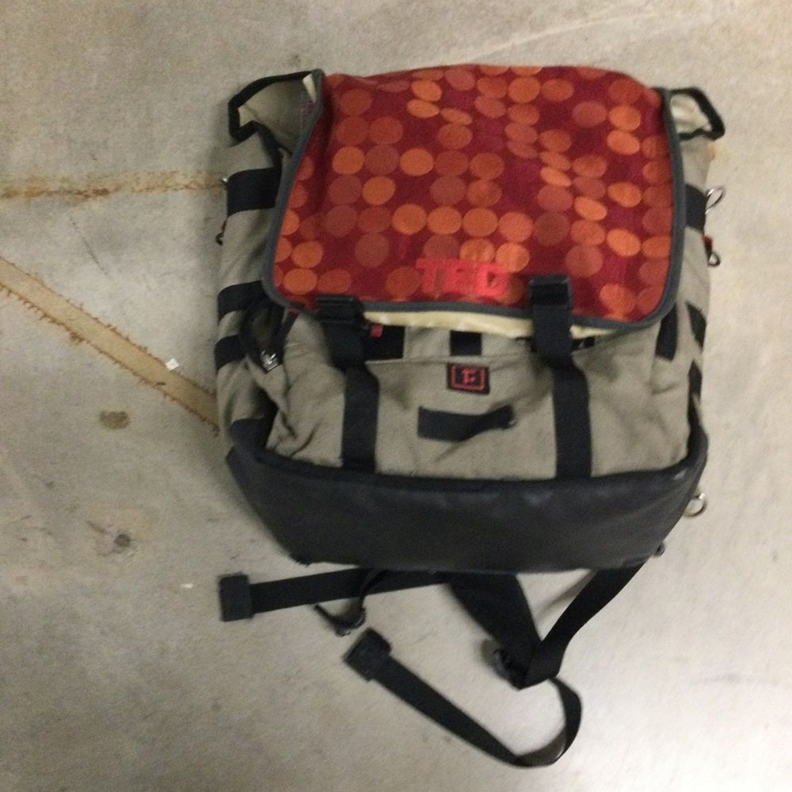 Ted Baker Red and Orange Dot Canvas Messenger Backpack Ted Baker Red and Orange Dot Canvas Messenger Backpack