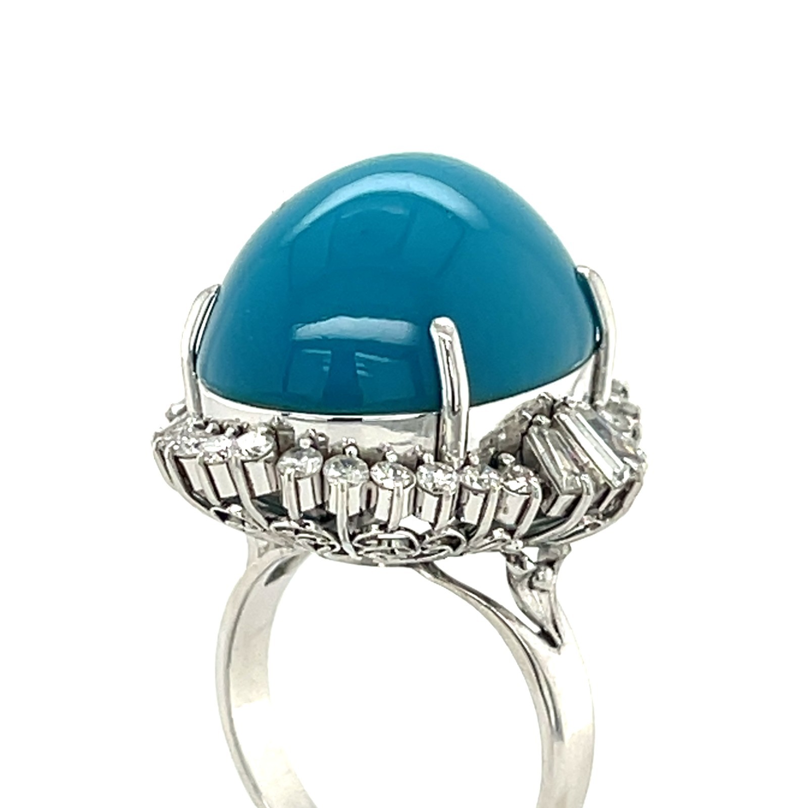 Platinum 25 Ct Turquoise Solitiare Ring with Diamond Accents Size 6.25