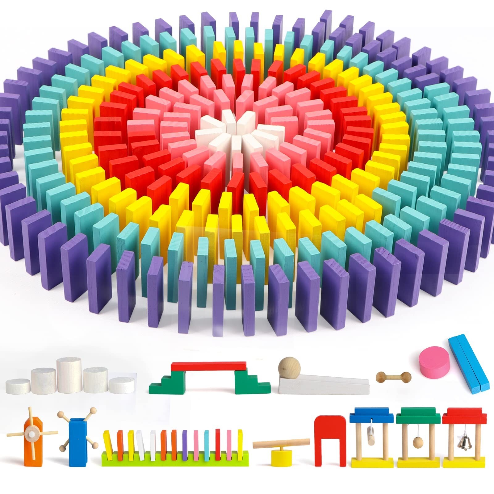 Joqutoys 600 PCS Dominoes Set for Kids, Wooden Domino Building Blocks, 6 Colo... Joqutoys 600 PCS Dominoes Set for Kids, Wooden Domino Building Blocks, 6 Colo...