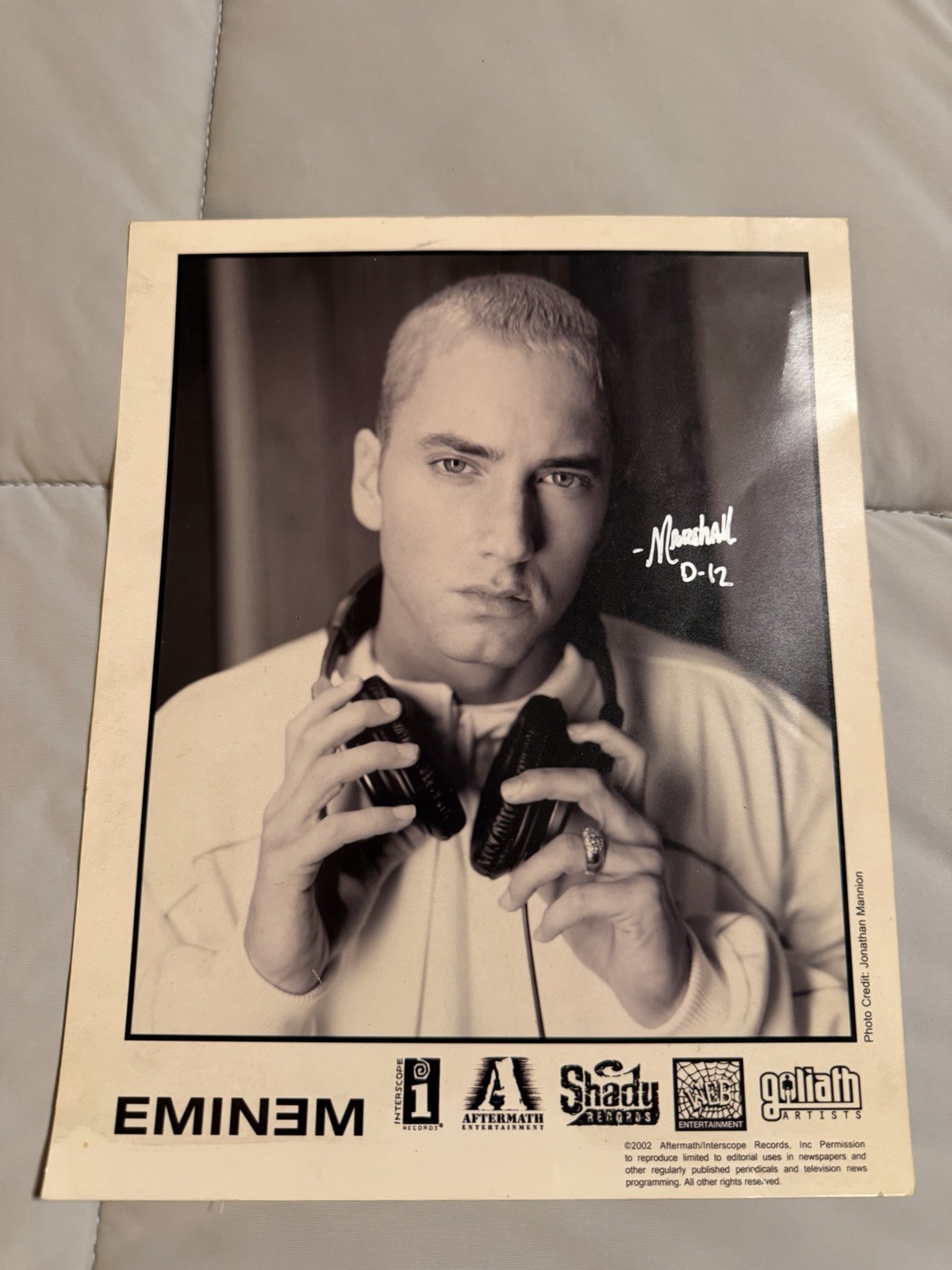Eminem Signed Promo Photo 8x10 Signed “Marshall” 2002 Eminem Signed Promo Photo 8x10 Signed “Marshall” 2002
