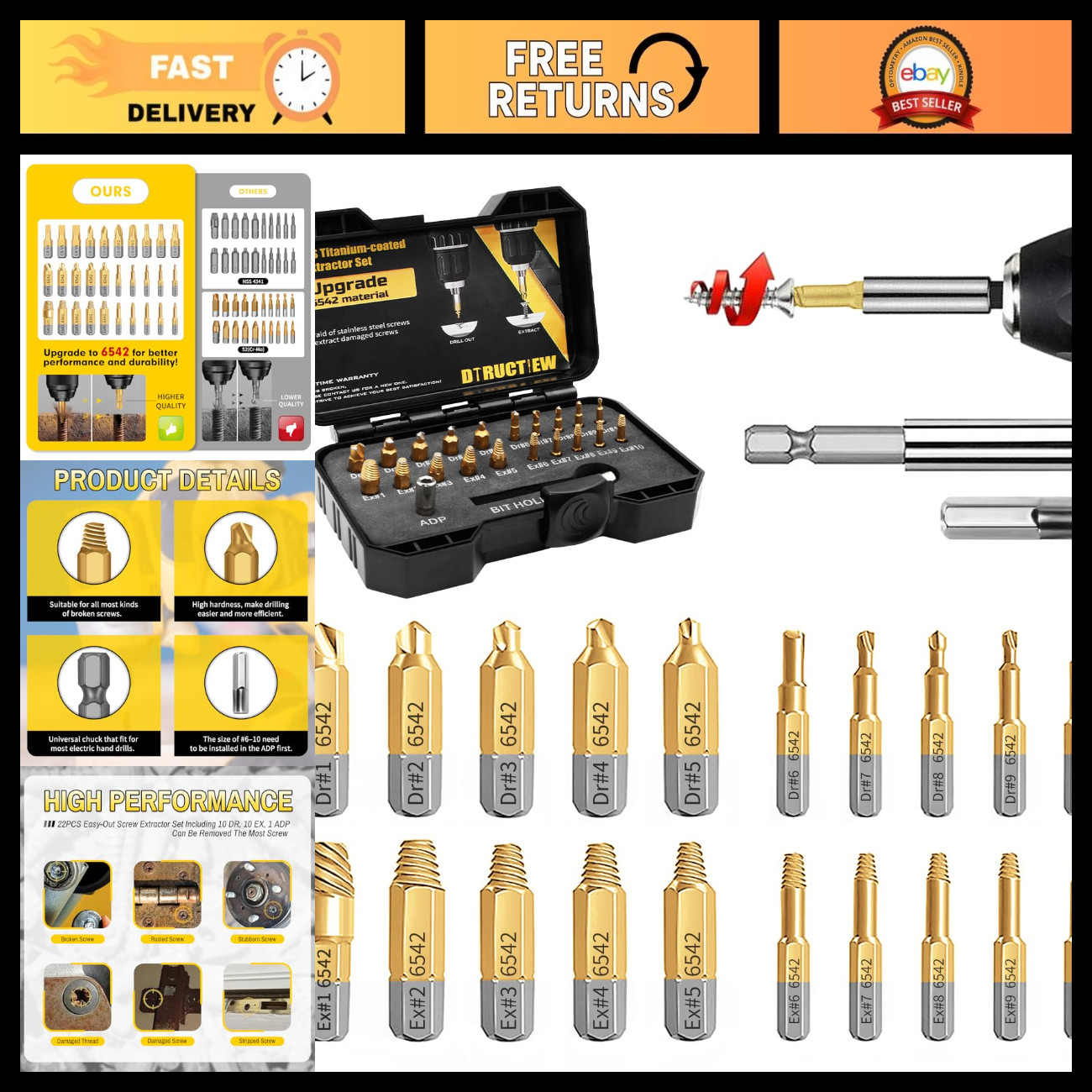 22PCS Heavy Duty Screw Extractor Set - HSS Titanium Easy Out Kit for Rusted Bolt 22PCS Heavy Duty Screw Extractor Set - HSS Titanium Easy Out Kit for Rusted Bolt