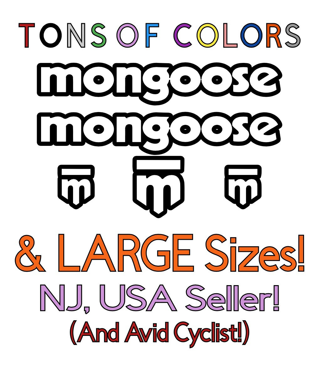 5 Piece Mongoose OUTLINE Vinyl Decal Set Many Colors/SzsDowntube-Forks-Head Tube