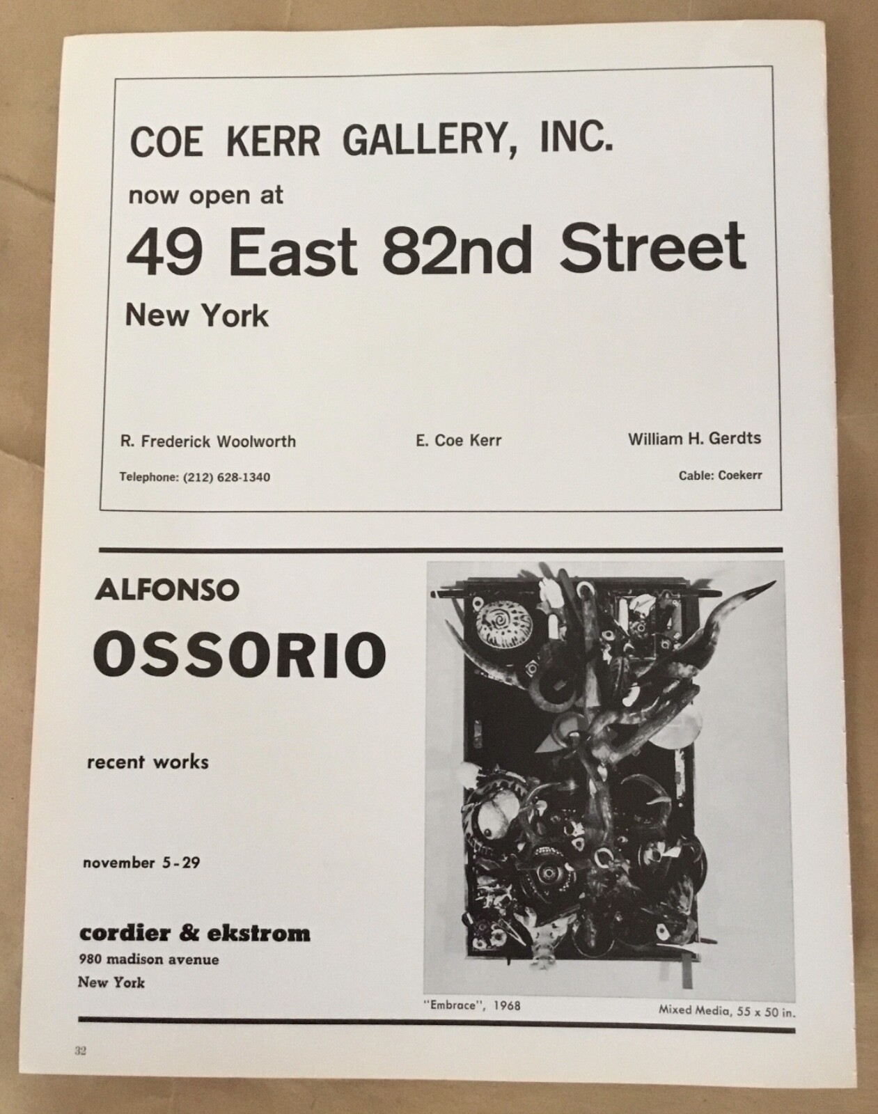 Alfonso Ossorio at Cordier Gallery exhibition vintge print magazine ad 1969 art Alfonso Ossorio at Cordier Gallery exhibition vintge print magazine ad 1969 art