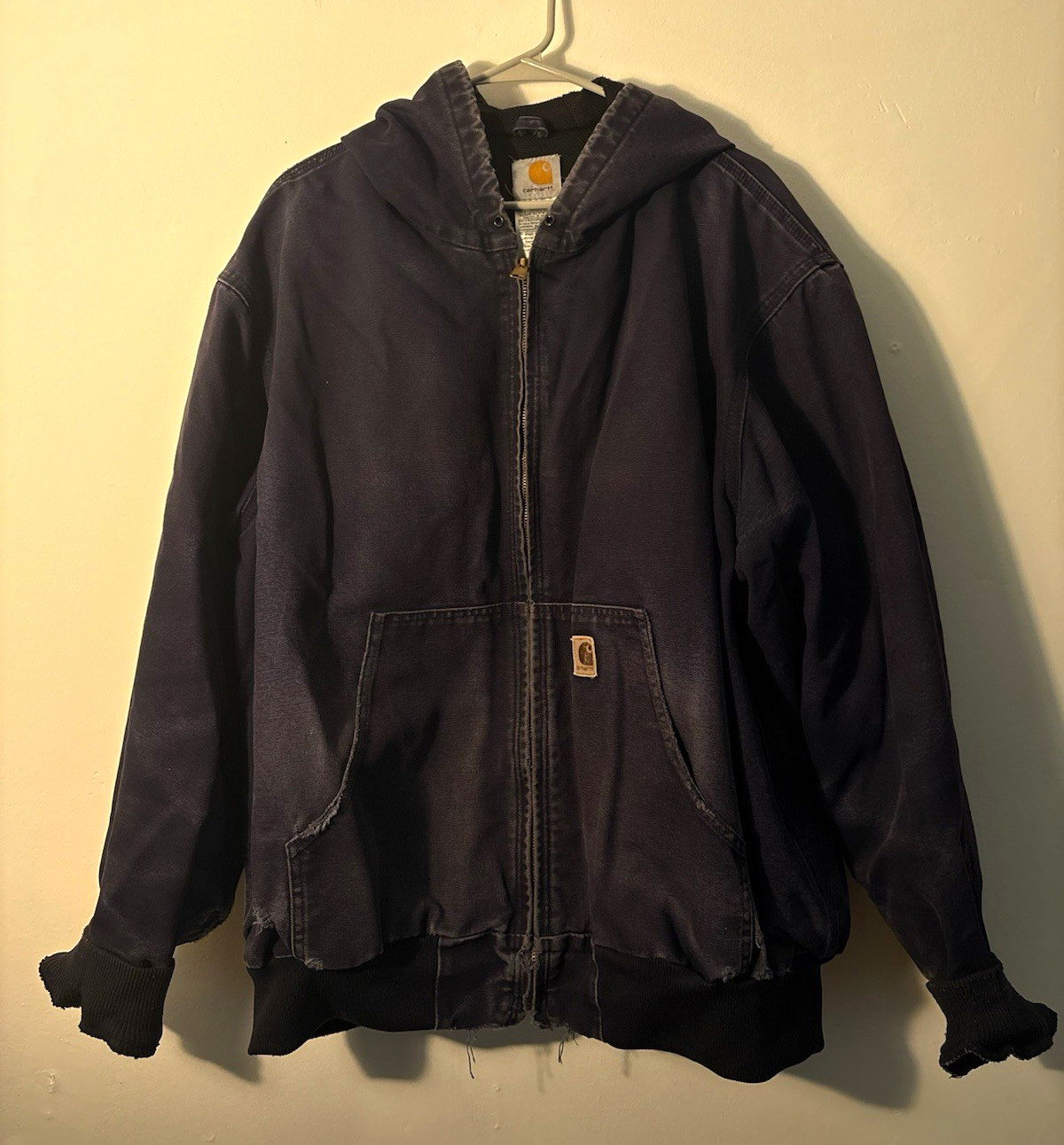 Carhartt Canvas Men’s 2XL Regular Navy Full Zip Hooded Workwear Jacket, worn in Carhartt Canvas Men’s 2XL Regular Navy Full Zip Hooded Workwear Jacket, worn in